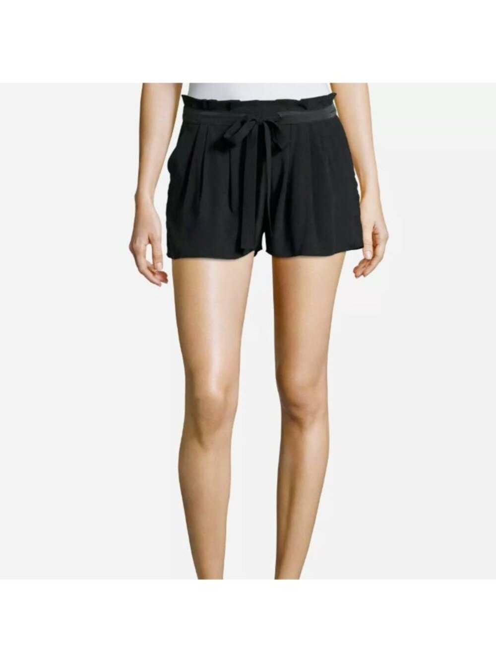 NEW Ramy Brook Albert Black Paperbag Stretch Silk Waist Tie Shorts Womens Medium